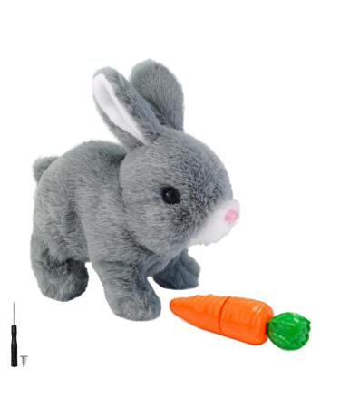 Woeau Rabbit Toys for Kids- Rabbit Toy with Carrot Funny Plush Stuffed Bunny Toy with Sounds and Movements Electronic Pets Walking and Talking Bunny Toy (Grey)