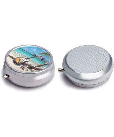 Travel Pill Box with Guitar Beach Design - Portable 3 Compartment Pill Organizer for Purse & Pocket - Buy Online on GoSupps.com