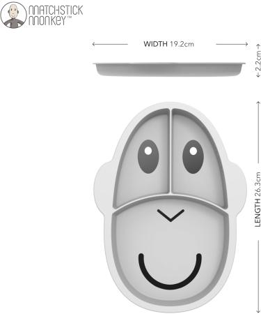 Matchstick Monkey Anti-Slip 3-Section Plate - Grey | 100% Silicone, BPA Free | Antimicrobial | for 12 Months - Buy Online on GoSupps.com