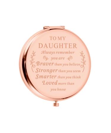 ZZP Birthday Gift for Daughter from Mom Inspirational Compact Makeup Mirror for Women Girl Valentines Mother's Day Present for Her Stepdaughter from Dad Parents Graduation for Teenager Kid