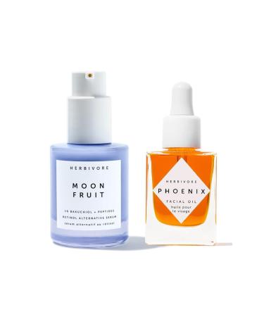 HERBIVORE Wrinkle-Fighting Duo MOON FRUIT 1% Bakuchiol & Peptides Serum + PHOENIX Rosehip Anti-Aging Face Oil - for Smoother Youthful Skin Plant-based Vegan Cruelty-free