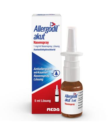 Allergodil acute nasal spray: Azelastin spray against hay fever and non-seasonal allergy 1 mg/1 ml solution 5 ml 1 mg 5 ml (1 Pack)