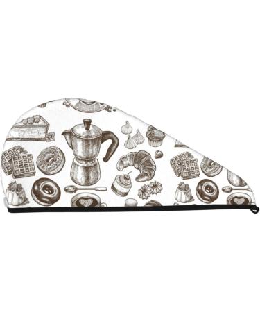 Vintage Microfiber Hair Towel - Soft & Super Absorbent Quick Dry Wrap for Long Curly & Thick Hair | Coffee & Desserts Style - Buy Online on GoSupps.com