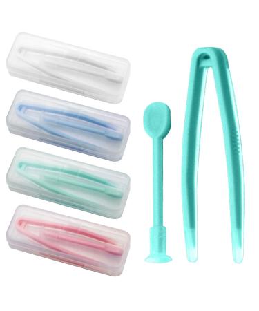 4 Pack Contact Lens Remover and Inserter Tool for Soft Lenses Portable Contact Lens Applicator with Tweezers Storage Case Suction Stick Handler with Soft Tip for Travelling