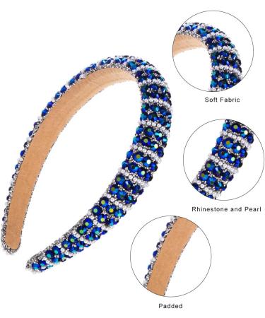 scicent Bridal Hair Accessories for Women Blue Hairbands for Girls Fashion Glitter Sparkly Diamond Head Bands Embellished Pearl Beaded Headbands Wide Non-Slip Hair Hoops - 26511 - Buy Online on GoSupps.com