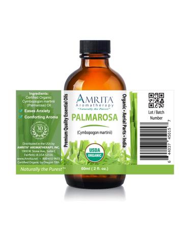 Amrita Aromatherapy: Organic Palmarosa Essential Oil 100% Pure Undiluted Cymbopogon martinii Therapeutic Grade Premium Quality Aromatherapy Oil Tested and Verified Size: 60mL (2 Fl. Oz.) - Buy Online on GoSupps.com