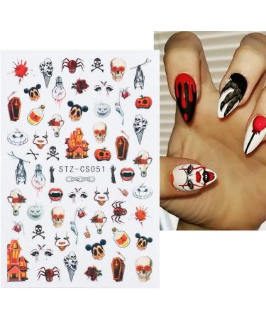 9 Sheets Autumn & Halloween 3D Nail Stickers - Skull Decals, Fall Leaves, Pumpkin, Ghost, Spider Web, Skeleton Patterns - Self-Adhesive Nail Art for Thanksgiving & Halloween Party - Buy Online on GoSupps.com