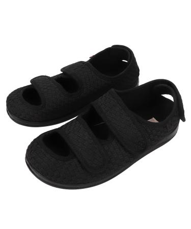 KXSM Unisex Diabetic Slippers Adjustable Edema Swollen Slippers Textile Material Mesh Rubber Flat Soft Non-Binding Upper Lightweight Extra Wide Sandals Bunions Edema Diabetes Hammer Toes Black 41 41 Black
