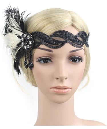 Art Deco 1920s Flapper Headband with Feather, Gatsby Costume Peacock Hair Accessory - Style 63 - Buy Online on GoSupps.com