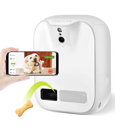 Pet Monitoring Camera Dog Treat Dispenser - CENGCEN Two-Way Audio HD WiFi Dog Camera with 130 View, Remote Tossing App Compatible with Android/iOS, Supports Cloud Storage, Night Vision, Wall Mounted