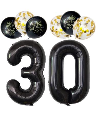 Digital Number 30 Balloons Black Unique 30th Birthday Decorations Men Women Including Printed Latex 30th Happy Birthday Balloons and Confetti Balloons 30-black