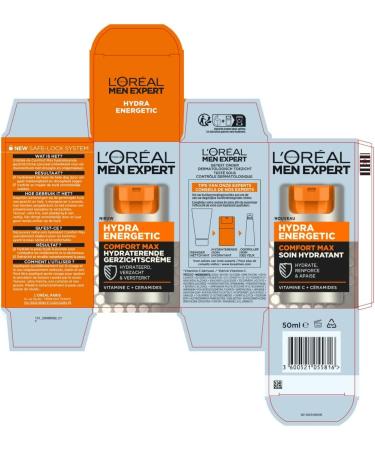 L'Oreal LOr al Paris Men Expert LOr al Hydra Energetic Comfort Max 50ml Facial cream for dry skin Especially for men between 20 and 40 years old who suffer from dry and tired skin - Buy Online on GoSupps.com