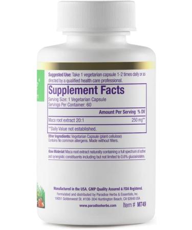 Paradise Herbs Maca Root Extract 60 Vegetarian Capsules - Vegan, Non-GMO, Gluten-Free - Buy Online on GoSupps.com