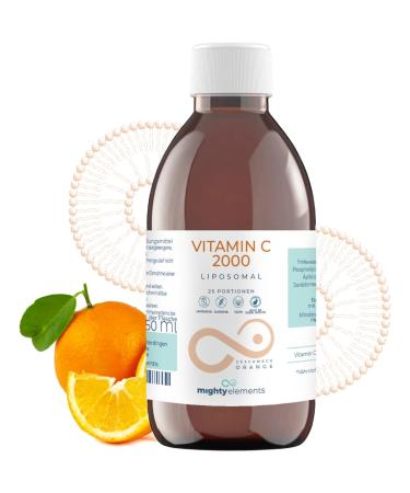 Mighty Elements Liposomal Vitamin C 2000 mg highly dose orange taste immune system vegan gluten -free & lactose -free liquid 250 ml glass bottle