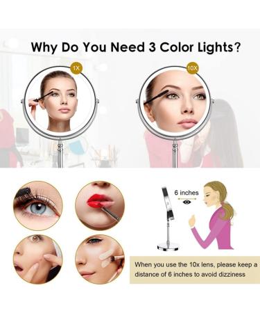 SRMAN 1Set 10X LED Mirror Rechargeable Make Up Mirror Magnification Cosmetic Mirror 2 Side Brightness with 3 Colors A Chrome - Buy Online on GoSupps.com