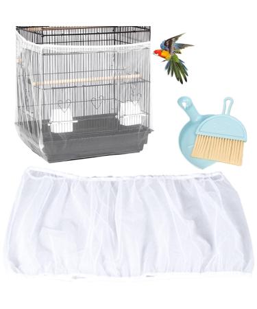 Large Bird Cage Seed Catcher, Dust-Proof Bird Cage Cover, Nylon Bird Cage Skirt Bird Seed Catche - Bird Cage Accessories for Parakeet Macaw African Round Square Cages with Small Broom White - 1