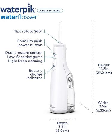 Waterpik White Cordless Select Water Flosser | Improve Gum Health | Removes Plaque | 360-Degree Tip Rotation | Global Voltage | Safe for Implants, Crowns & Veneers | USB Charger (WF-10 UK) - Buy Online on GoSupps.com