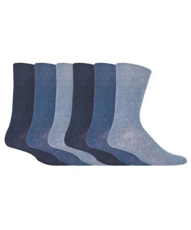 IOMI - 6 Pack Mens Loose Wide Top No Elastic Non Binding Cotton Diabetic Socks 7-12 Blue