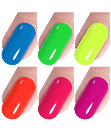 Vishine Neon Gel Nail Polish Starter Kit - 6PCS Bright UV LED Manicure Set | Soak Off Neon Yellow Green Orange Red Varnish 8ML C010 - Buy Online on GoSupps.com