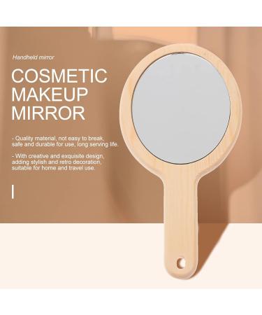 Healifty Natural Wood Hand Mirror - Vintage Portable Makeup Vanity Mirror for Women - Travel Friendly - Wood Color - Buy Online on GoSupps.com
