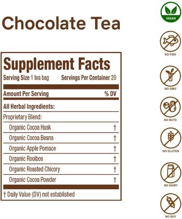 Secrets Of Tea Organic Chocolate Tea - Luxurious Rich No Sugar Caffeine-Free- 20 Sachets ((1 Pack) - Buy Online on GoSupps.com