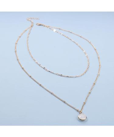 Boho Layered Opal Moonstone Choker Necklace | Gold Round Opalite & Clear Quartz Jewelry for Women & Girls - Buy Online on GoSupps.com