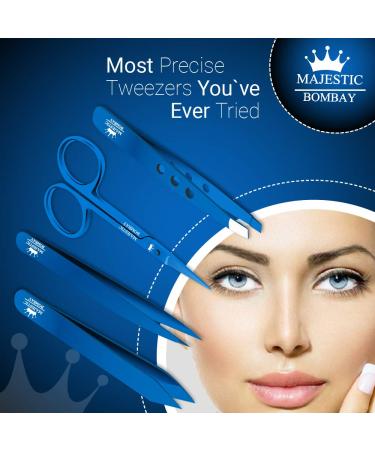 Precision Stainless Steel Grooming Set - Professional Luxury Tweezers & Nail Scissor in Titanium Blue - Ideal for Ingrown Hair, Eyebrows, Nose, Facial Hairs, Splinters - Buy Online on GoSupps.com