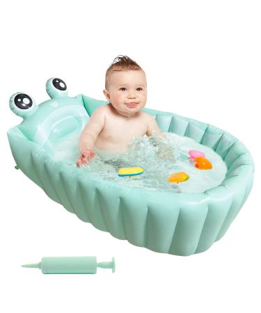 Inflatable Baby Bathtub Portable Travel Bath Tub for Infants to Toddler Foldable Non Slip Spa Tub with Air Pump(Green)