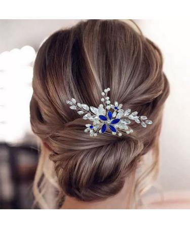 Bridal Blue Rhinestone Pearl Hair Comb - Floral Hair Accessories for Women and Girls - Buy Online on GoSupps.com