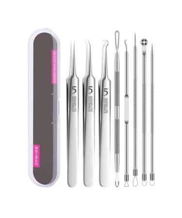 Usiveinborn Blackhead Remover Usiveinborn Tweezers Stainless Steel Facial Blackhead Remover Tweezers Precision Pimple Popper Tool Blackhead Tweezers (8pcs)