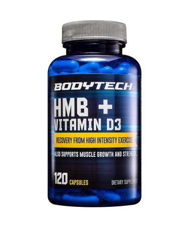 BODYTECH HMB + Vitamin D3 - Supports Muscle Growth Strength & Recovery (120 Vegetable Capsules) 120 Count (Pack of 1)