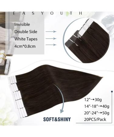 Easyouth Tape In Hair Extensions - Darkest Brown 12 Inch Remy Human Hair Glue In | 30g - Buy Online on GoSupps.com