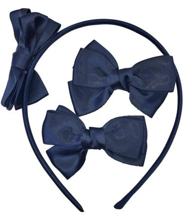 Topkids Accessories 3pc Hair Accessories for Girls School Gift Set: Bow Hair Band Headbands for Girls & Hair Clip Bows Birthday Gift Girls Hair Accessories Gift Set Hair Band Hair Clips (Navy Blue) - Buy Online on GoSupps.com