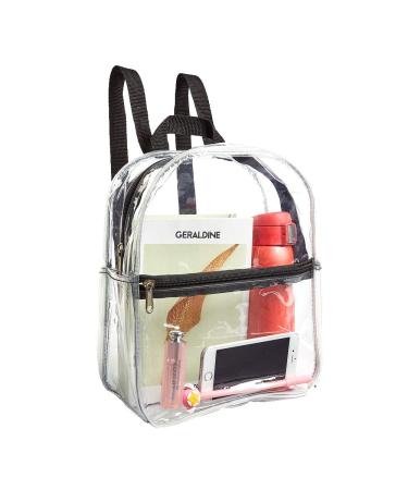 Stadium Approved Clear Mini Backpack, Heavy Duty Cold-Resistant Transparent PVC Backpack with Work, Security Travel & Stadium(Black)