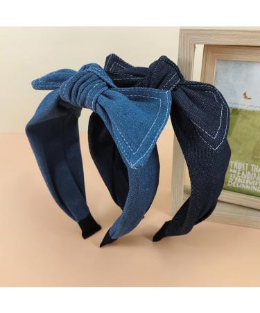 Denim Bow Knot Headband Jean Knotted Hairband Bowknot Hair Hoop Wide Head Band Cross Knot Hair Accessories for Women Blue - Buy Online on GoSupps.com