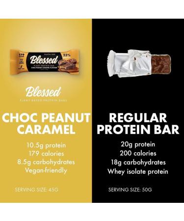 Blessed Vegan Protein Bars - Plant Based Protein Bars Low Calorie High Protein Meal Replacement Bar - Dairy Free Nutritious Vegan Snacks - 12 Pack Choc Peanut Caramel - Buy Online on GoSupps.com