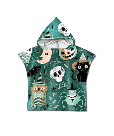 Treer children's bath towel bathing poncho beach towel for children baby bathrobe wolf animal print children robe beach swim with hood poncho for boys and girls (60x60cm green) 60x60cm green