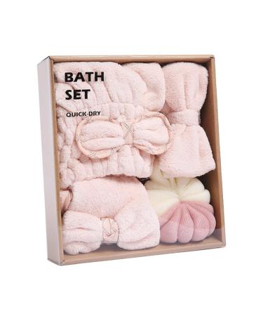 Outanaya 1 Set Dry Hair Towel Set Exfoliating Body Puff Fast Drying Hair Cap Hair Sponge Pink Twisted Yarn