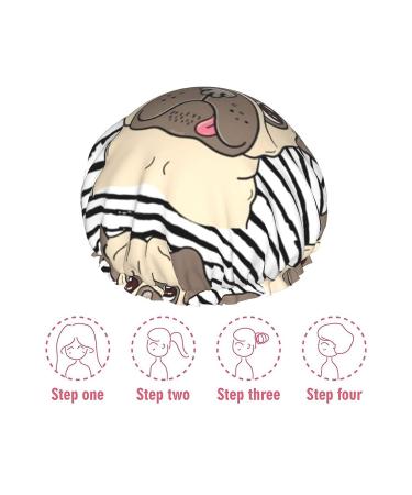 Happy Pug Dog Printed Shower Cap - Waterproof, Fits All Head Sizes & Hair Textures - Buy Online on GoSupps.com