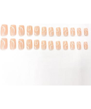 Justotry 24 Pcs White Swirl Fake Nails - Long Nude Press-On Nails with Wavy Patterns - Ballerina Stick-On Nails for Women - Acrylic Coffin False Nails with Glue - Nail Art - Buy Online on GoSupps.com