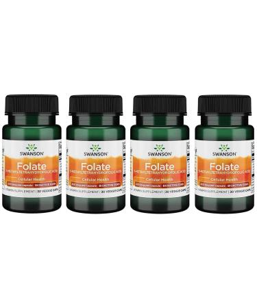 Swanson Folate (5-Methyltetrahydrofolic Acid) 400 mcg 30 Veg Capsules (4 Pack)