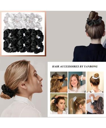 20PCS White Black Satin Silk Hair Scrunchies Ponytail Holder - Elastic Hair Bands for Women/Girls - Black/White - 9cm - Buy Online on GoSupps.com