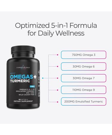 Livingood Daily Omega 3 6 9 Plus Turmeric Curcumin - Omega 3 Supplement (EPA & DHA) - Supports Heart Health - Supplements - 60 Softgels - Buy Online on GoSupps.com