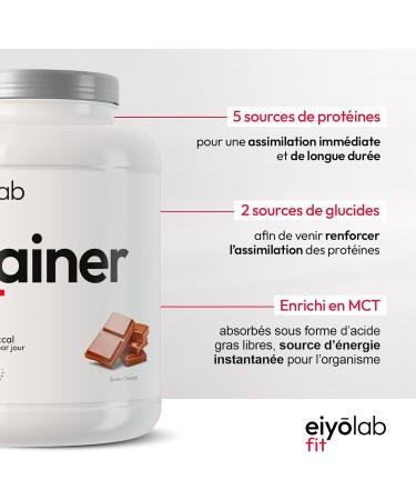 GAIN HT | Whey Protein + Isolate + Maltodextrin | Weight Gainer | 5 Protein Sources + 2 Carbohydrate Sources + MCTs | Chocolate Flavor Shaker Drink | 2.25 kg | Eiyolab - Buy Online on GoSupps.com