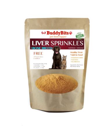 Buddy Bites Natural Liver & Bone Broth Sprinkles - Beef | All Natural Healthy Powder Dog Food Topper | Buddy Bits Made in Canada