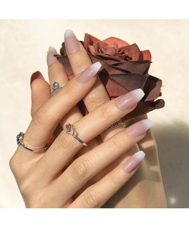 Sethexy Shiny Medium Ballerina False Nails - Nude Pink Coffin Design | 24 Acrylic Press-On Nail Tips for Women & Girls - Buy Online on GoSupps.com