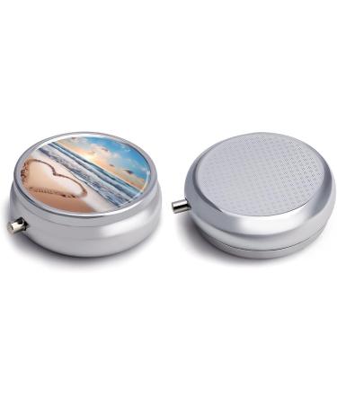 Portable Heart-Shaped Pill Box with 3 Compartments Romantic Beach Design Travel Organizer for Purse & Pocket - Buy Online on GoSupps.com