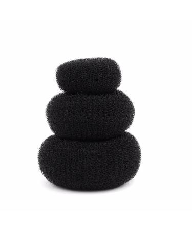 3 Pieces Women Lady Magic Shaper Donut Hair Bun Maker Hair Ring Styler Maker Round Chignon Hair Accessories(1 Small 1 Medium 1 Large) (Black)