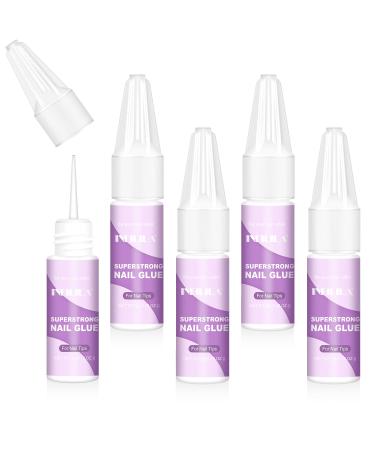 NXJ INFILILA Nail Glue 5 PCS Nail Glue for Press on Nails Strong Nail Glue for Acrylic Nails Professional Nail Glue for Nail Tips Strong Nail Glue for Fake Nails Broken Nails Repair 0.10oz