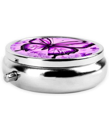 Purple Butterfly Round Pill Box | 3 Compartment Portable Organizer for Travel & Purse - Buy Online on GoSupps.com